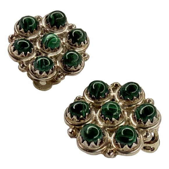 Native American Green Malachite 925 Sterling Silver Earrings Rare Carol Allapowa - Picture 4 of 14